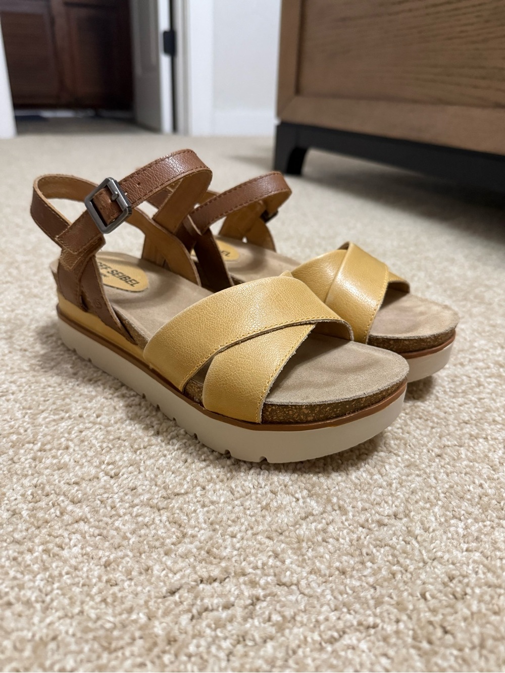 Josef Seibel Yellow and Brown Platform Sandals